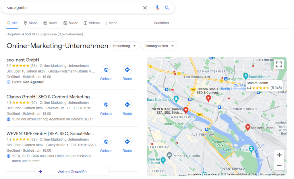 Beispiel Google Unternehmensprofil