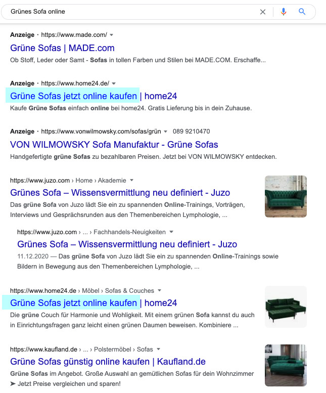 Meta Title (SEO) & Anzeigentext (SEA) identisch